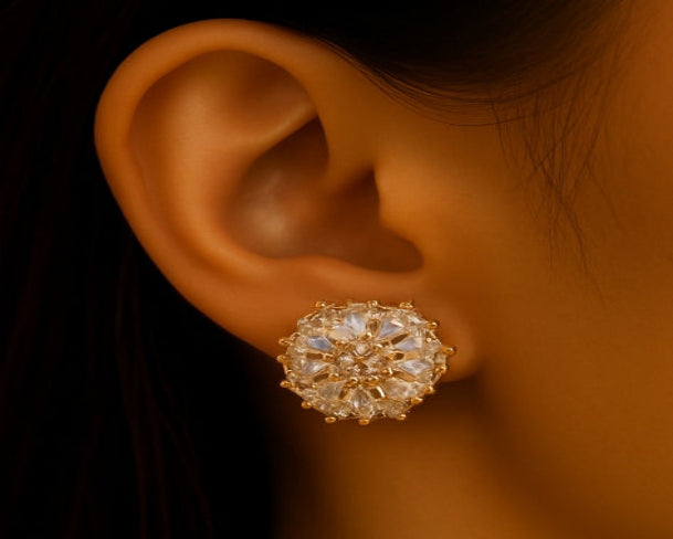 Round Crystal Pave Stud Earrings For Women