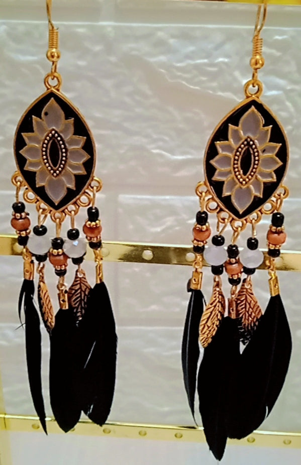 Boho Carnival Sea Island Long Black Tassel Earrings