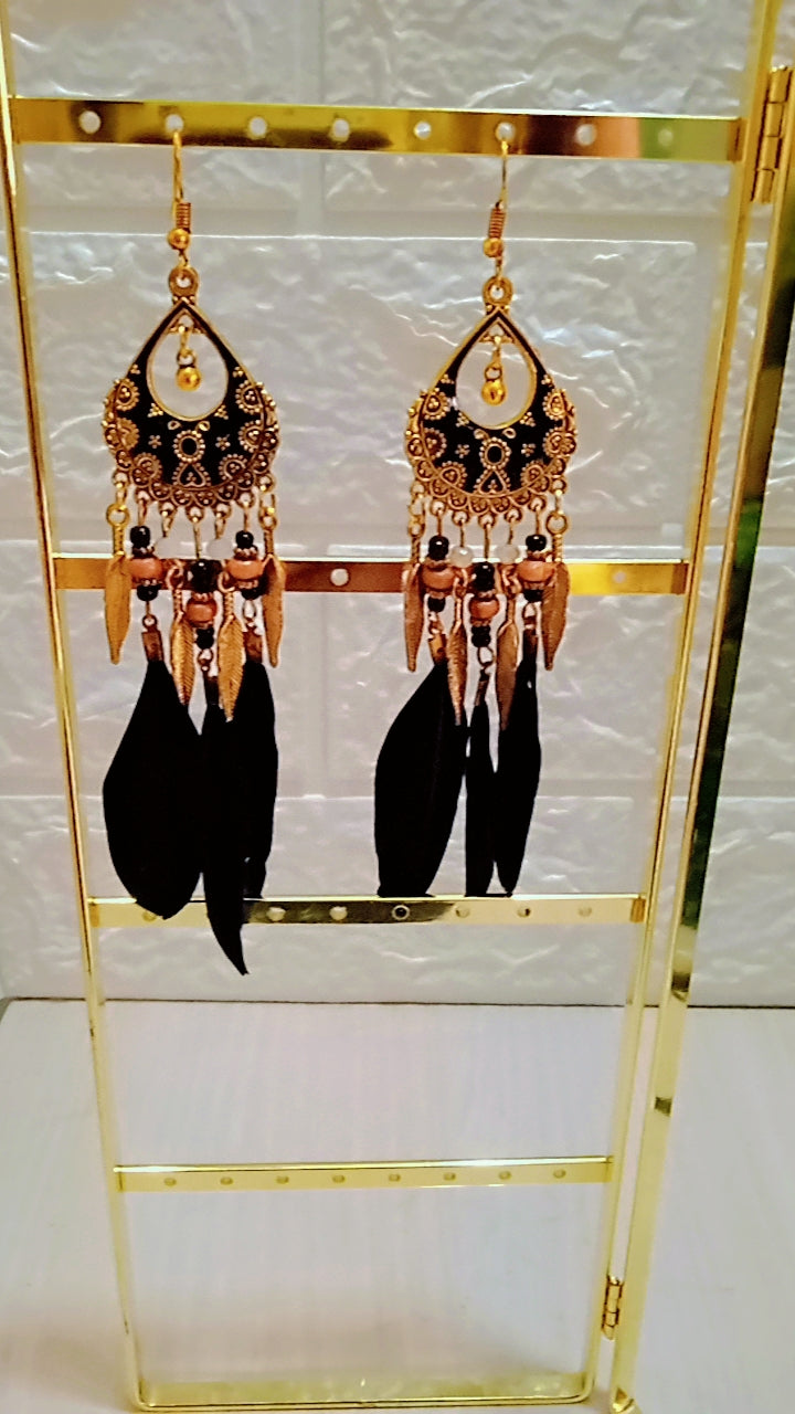 Stylish Black Feather Tassel Earrings for Women & Girls