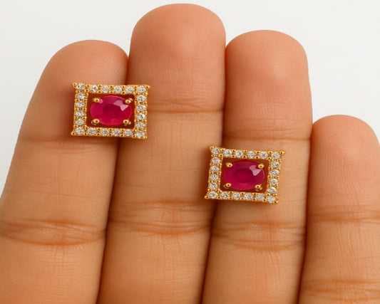 Square Stud with Pink Diamond