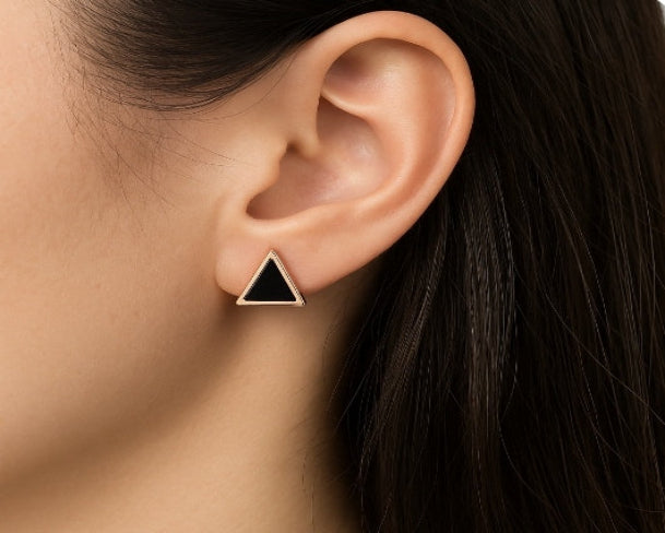 Black Color Triangle Shaped Golden Framed Studs