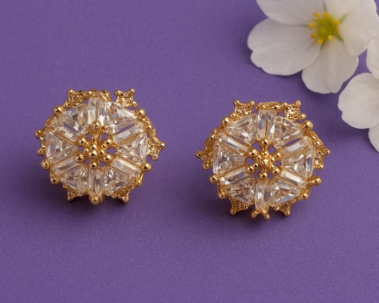 Round Crystal Pave Stud Earrings For Women
