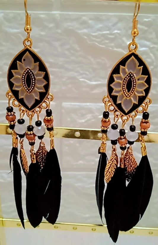 Boho Carnival Sea Island Long Black  Tassel Earrings