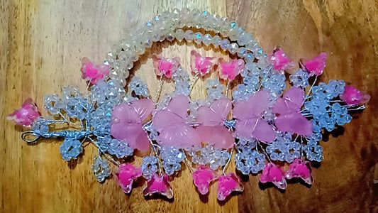 Tiara White and Pink color Artificial Flowers Juttu clipu / Jada Clipu/Juttu Kliplu