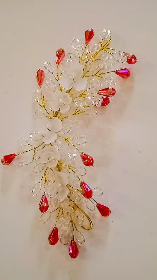 White and Red crystal Tiara for Girls